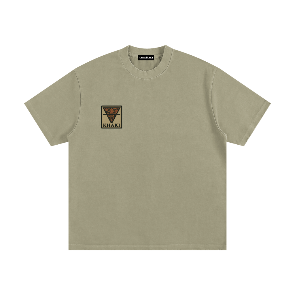 Khaki Small Logo - Heavyweight Frayed T-Shirt