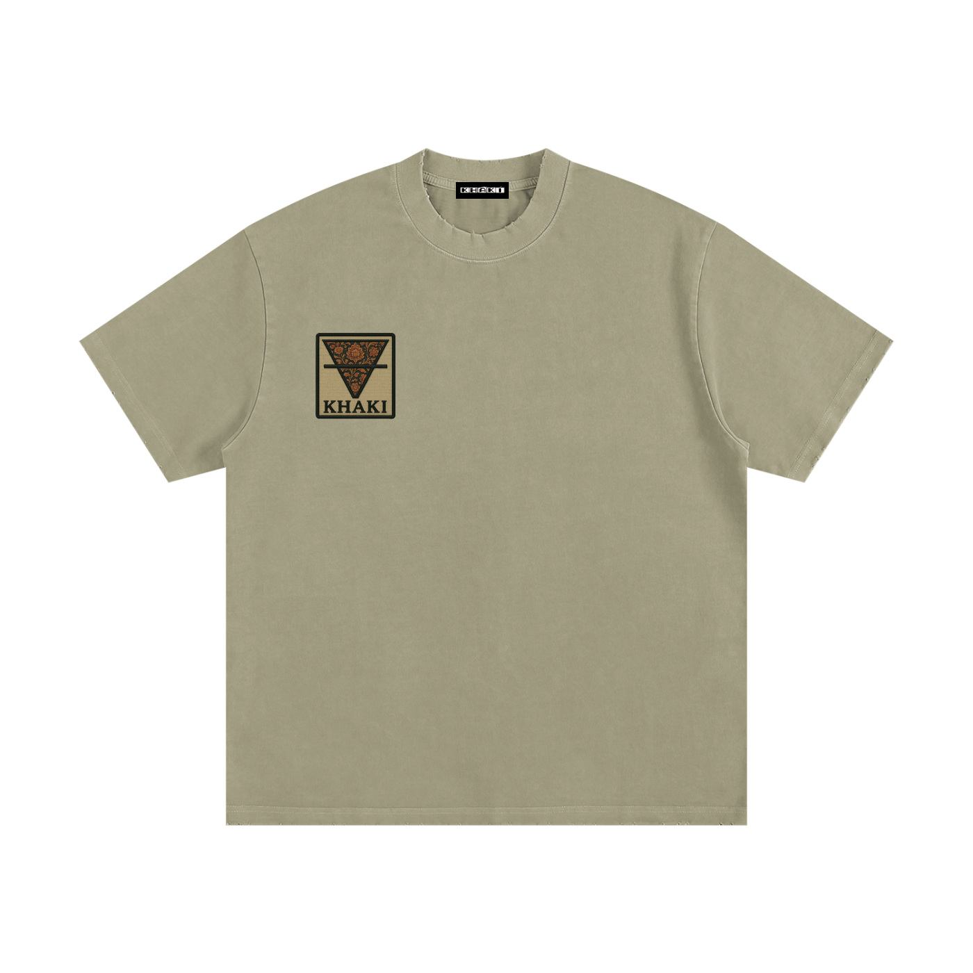 Khaki Small Logo - Heavyweight Frayed T-Shirt